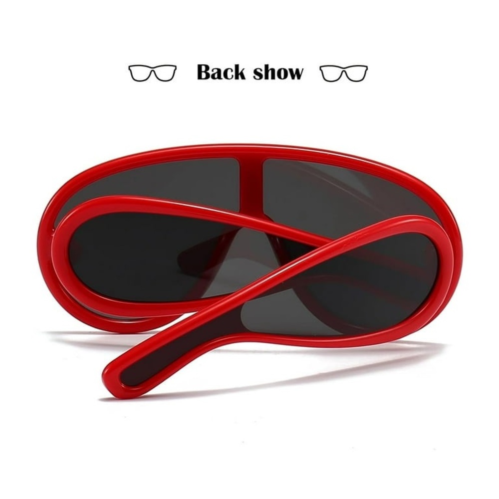 Retro Red Oval Mirror Oversized Wave Aviator Leowe Sun Glasses Wave Mask Sunnies - Picture 2 of 3